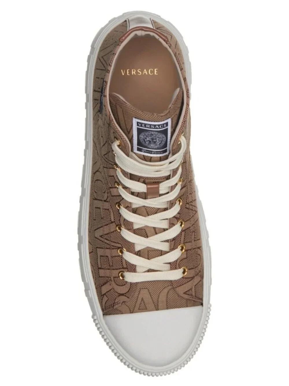 Versace Men's Greca Logo Jacquard High Top Sneaker Shoes Beige Size 47 / US 14